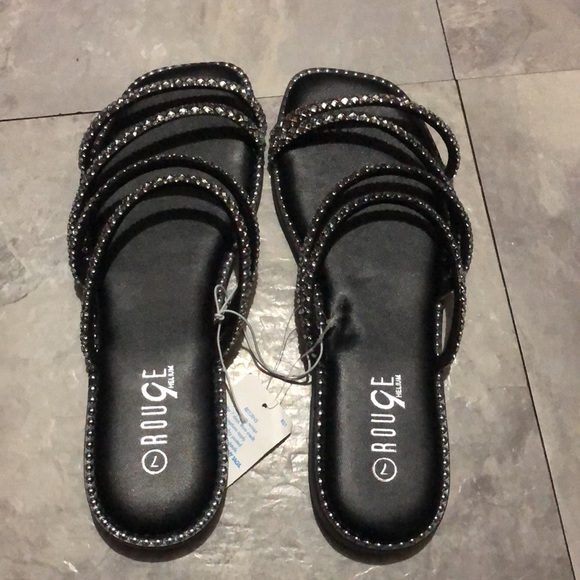 Black rhinestone sandal slipper size 7 but fit women 6 brand new shoe - Picture 4 of 9